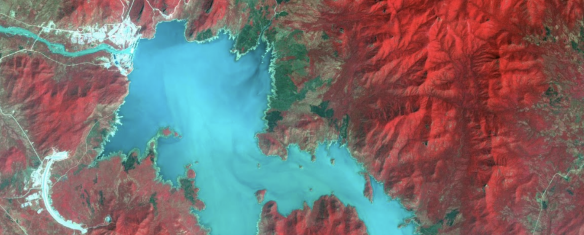 color-enhanced satellite image of a body of water