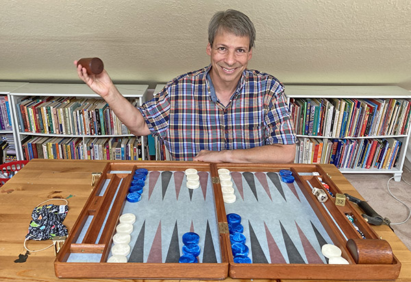 Art Benjamin playing Backgammon, photographed by Ariel Benjamin